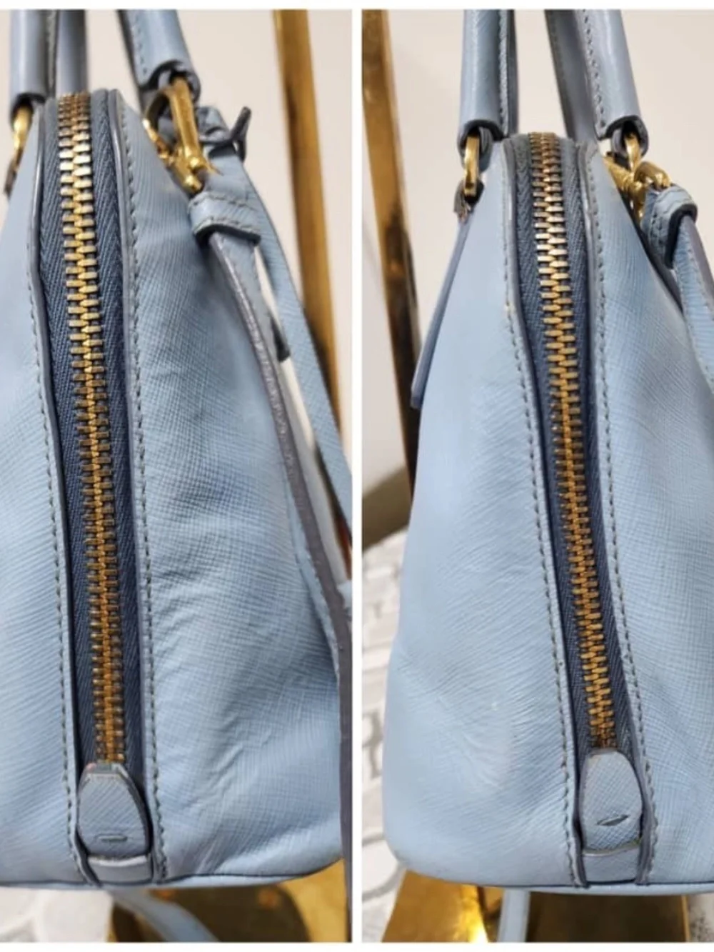 Authentic PRADA Saffiano Lux Small Promenade Tote Bag Blue